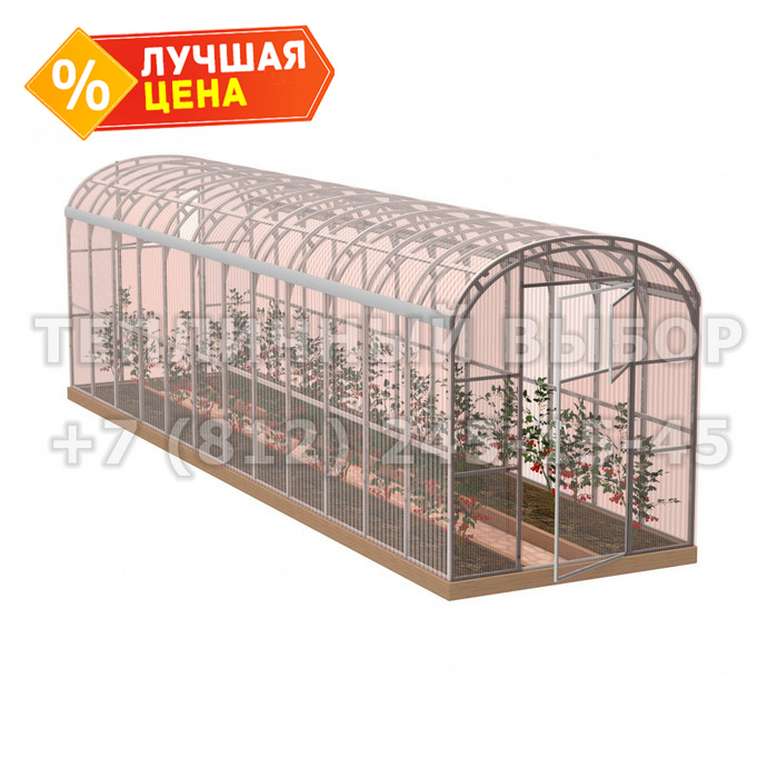 Теплица из поликарбоната-фито Усиленная Прямостенная 2,1х8 h=2.1 м профиль 20х40 мм