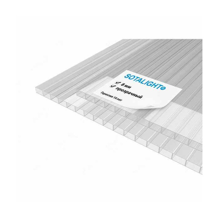 Сотовый поликарбонат 8 мм Соталайт прозрачный 2100х6000 мм