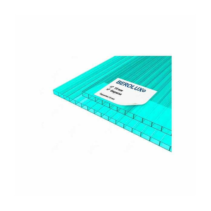Сотовый поликарбонат 10 мм BEROLUX бирюза 2100х12000 мм